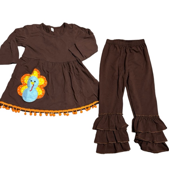 Boutique Thanksgiving tunic ruffle pants bundle with turkey appliqué size 2T - Picture 1 of 15